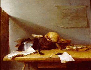 Jan Davidsz de Heem, Nature morte avec livres et crâne (Vanité), 1629