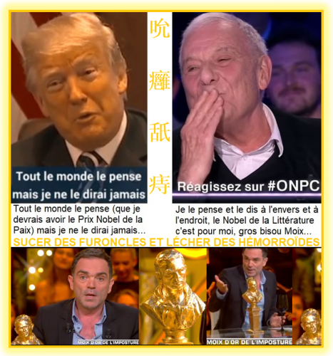 Yann Moix suce les furoncles et lèche les hémorroïdes de Philippe Sollers dans ONPC du 14 avril 2018 en lui donnant le Nobel de littérature.png