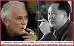 Sollers célèbre la géniale pensée de Mao Zedong dans Un vrai Roman, éd. Plon 2007, p. 107.jpg